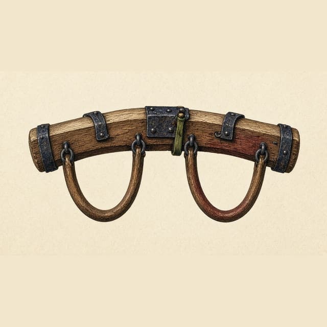 A wooden ox yoke with two bows.