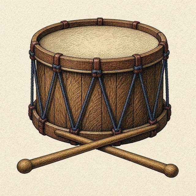A small folk drum and two sticks.